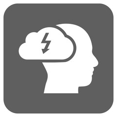 Brainstorming vector icon. Image style is a flat icon symbol on a rounded square button, white and silver gray colors.