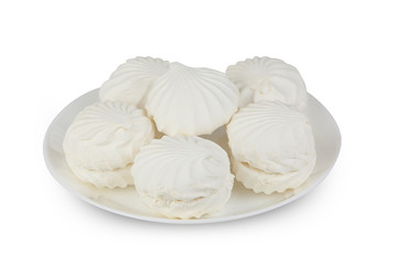 Delicious white vanilla marshmallow on plate on white