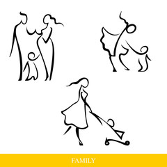 Set of silhouettes of family