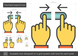 Two hand unpinch line icon.
