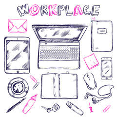 Sketch Workplace Top View Composition