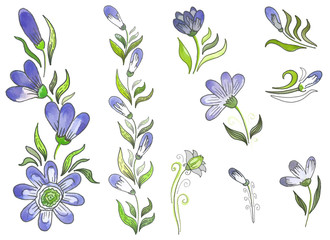 watercolor flowers in different styles