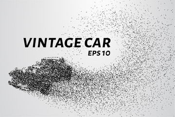 Car from the particles. Vintage car made up of little circles.