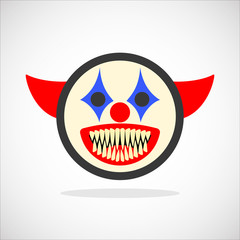 Creepy clown. Evil scary halloween monster, joker character. Isolated vector illustration