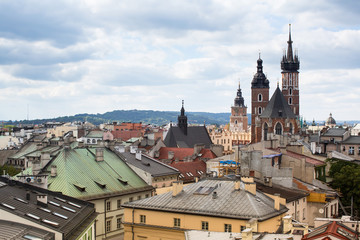 Top view of the rooftops of old Krakow, Poland.