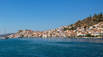 Fototapeta na wymiar View from the yacht of the coast Poros island, Greece.
