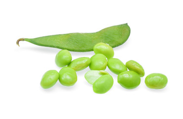 green soybeans on white background
