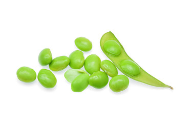 green soybeans on white background