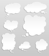 set icons clouds, texts box, idea box, vector illustration on a light background.