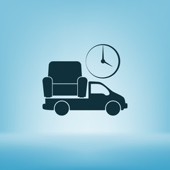 Flat paper cut style icon of vehicle delivering furniture