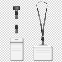 Set of lanyard name tag holder retractor end badge templates. Vector 