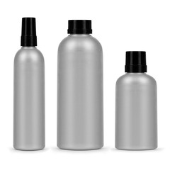 set of three cosmetic bottles isolated on a white background