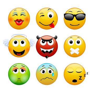 Set of emoticons on white background. Vector illustration of icons