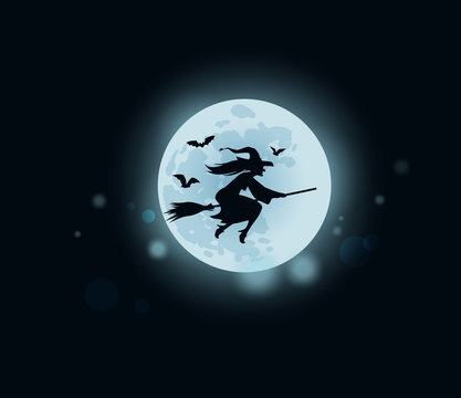 Halloween. witch flying on broomstick