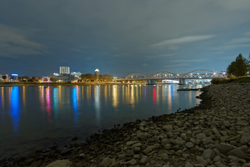Cityscape of Ludwigshafen as seen from Mannheim in Germany.