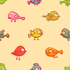 Cute little birds seamless pattern