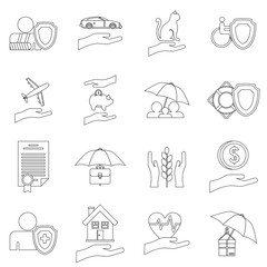 Insurance icons set. Outline illustration of 16 insurance vector icons for web