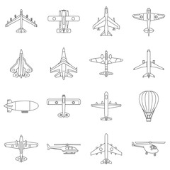 Aviation icons set. Outline illustration of 16 aviation vector icons for web