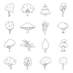 Trees icons set. Outline illustration of 16 trees vector icons for web
