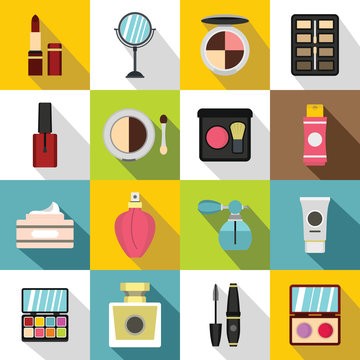 Cosmetics Icons Set. Flat Illustration Of 16 Cosmetics Vector Icons For Web