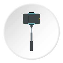 Selfie stick with photo camera icon. Flat illustration of photo canera vector icon for web design