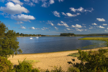 Shipstal beach, Dorset with views across harbour to the islands