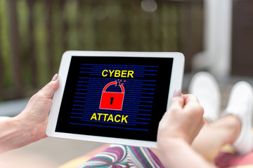 Cyber attack concept on a tablet