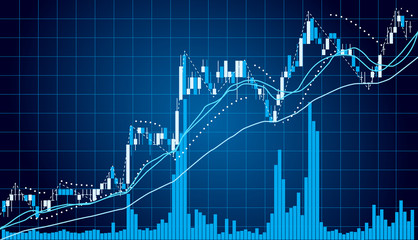 Blue Graph chart of stock market investment with indicator and volume trade , Forex concept