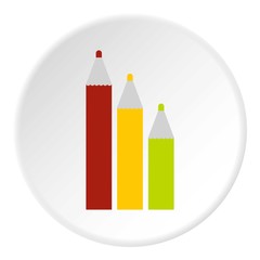 Three colored pencils icon. Flat illustration of three colored pencils vector icon for web