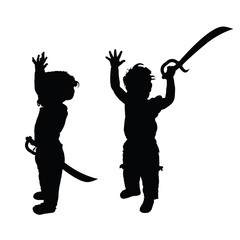 child with sword set silhouette illustration in black