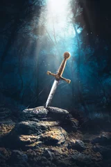 Fotobehang sword in the stone excalibur © fergregory