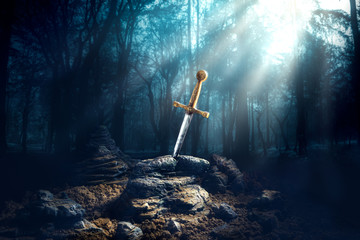 sword in the stone excalibur - obrazy, fototapety, plakaty