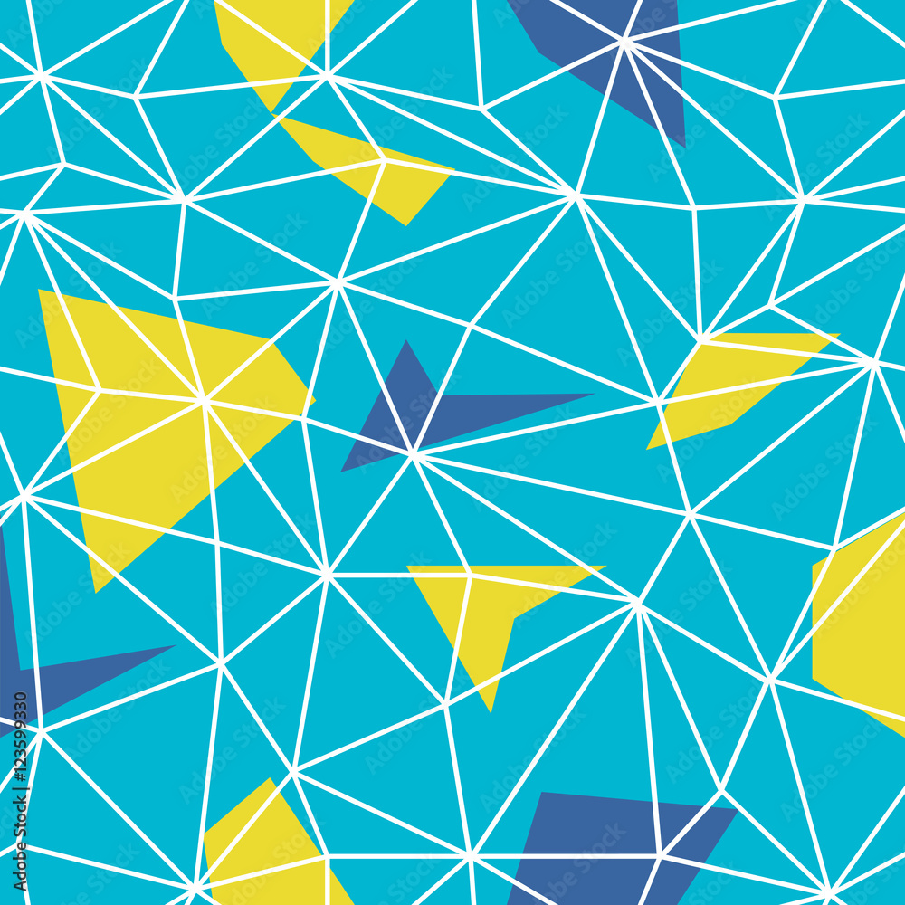 Poster Triangles wire-frame seamless repeat pattern. Triangular facets.