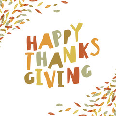 Happy Thanksgiving card design. Paper Cut Letters and fallen lea