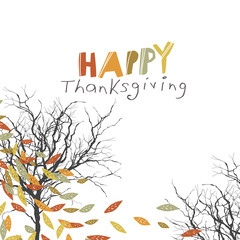 Happy Thanksgiving greeting card design. Logo and fallen trees.