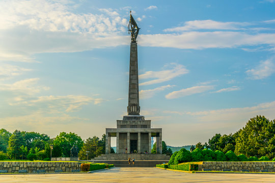 a monument to the soviet army situated at the slavin military cemetery in Bratislava, Slovakia