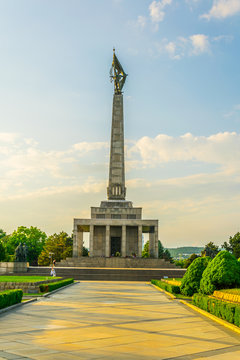 a monument to the soviet army situated at the slavin military cemetery in Bratislava, Slovakia