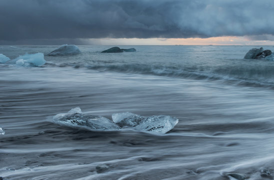 Icebergs in Jokulsarlon ice beach, south of Iceland