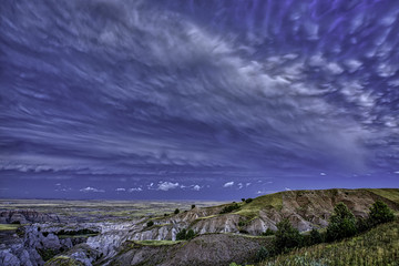 Ominous Skies over Badlands National Park in South Dakota after a clearing storm shortly after sunset.