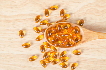 Fish oil capsules with omega 3 and vitamin D.