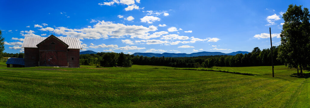 Farmland and barn overlooking Catskill Mountains in the Hudson V