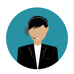 Fototapeta na wymiar male call center avatar icon with a faceless face wearing headsets