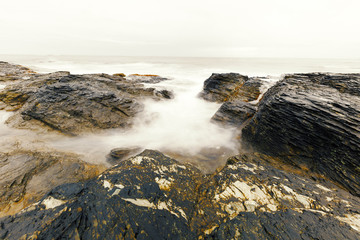 View of the rocky ocean shore