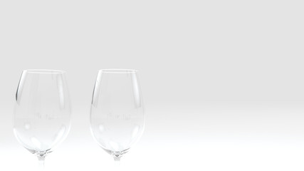 3d rendering close up transparent empty wine glasses