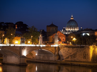 Fototapeta na wymiar View of the Saint Peter's Basilica in twilight. Rome, Italy