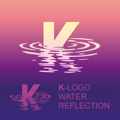 Креативный логотип для фирменного стиля компании: буква k и отражение в воде - obrazy, fototapety, plakaty