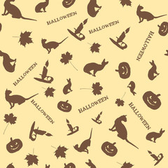 Seamless texture halloween pumpkins cat leaf candle