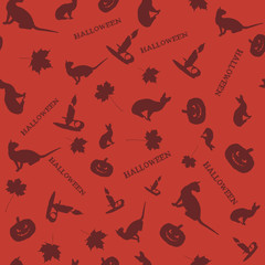 Seamless texture halloween pumpkins cat leaf candle