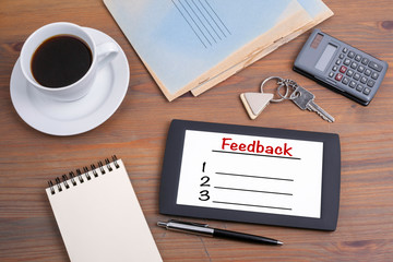 Feedback Blank List, business concept. Text on tablet device on