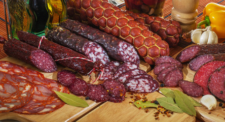 sausage products in a shop window